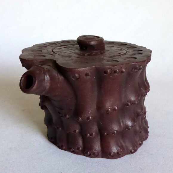 VINTAGE NEW TRADITIONAL CHINESE YIXING LIDDED BAMBOO HANDMADE PURPLE CLAY TEAPOT - Picture 3 of 11